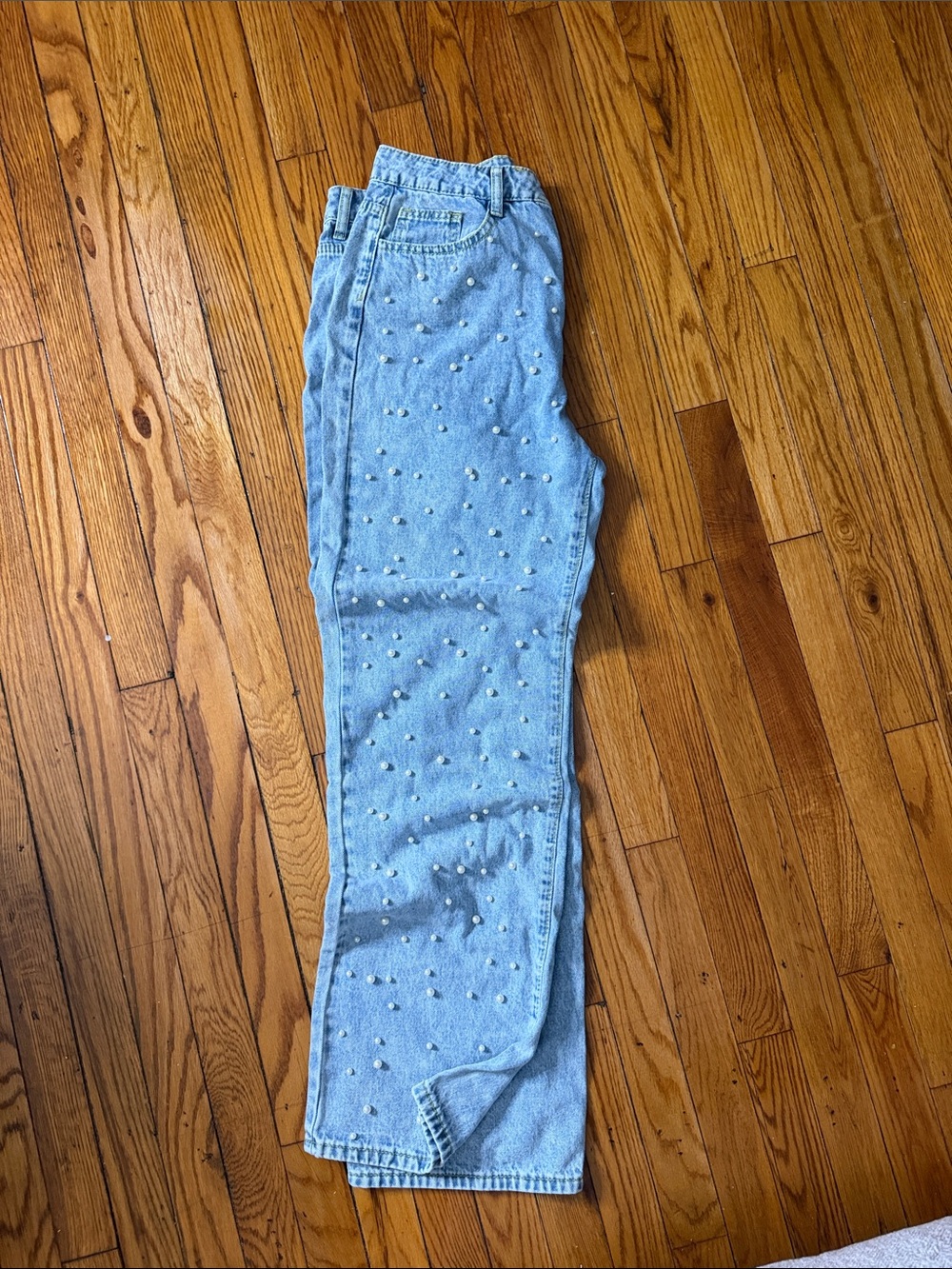 Light Blue Pearl-Embellished Women’s Jeans